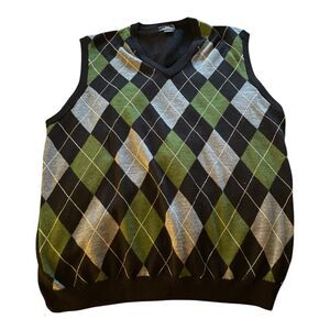 Vintage Y2K Brooks Brothers 346 Argyle V Neck 100% Merino Wool Sweater Vest L